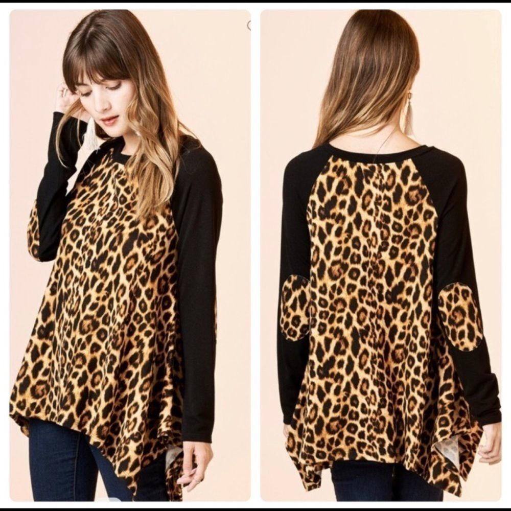Raglan Cheetah Print Shark Bite Hem Top